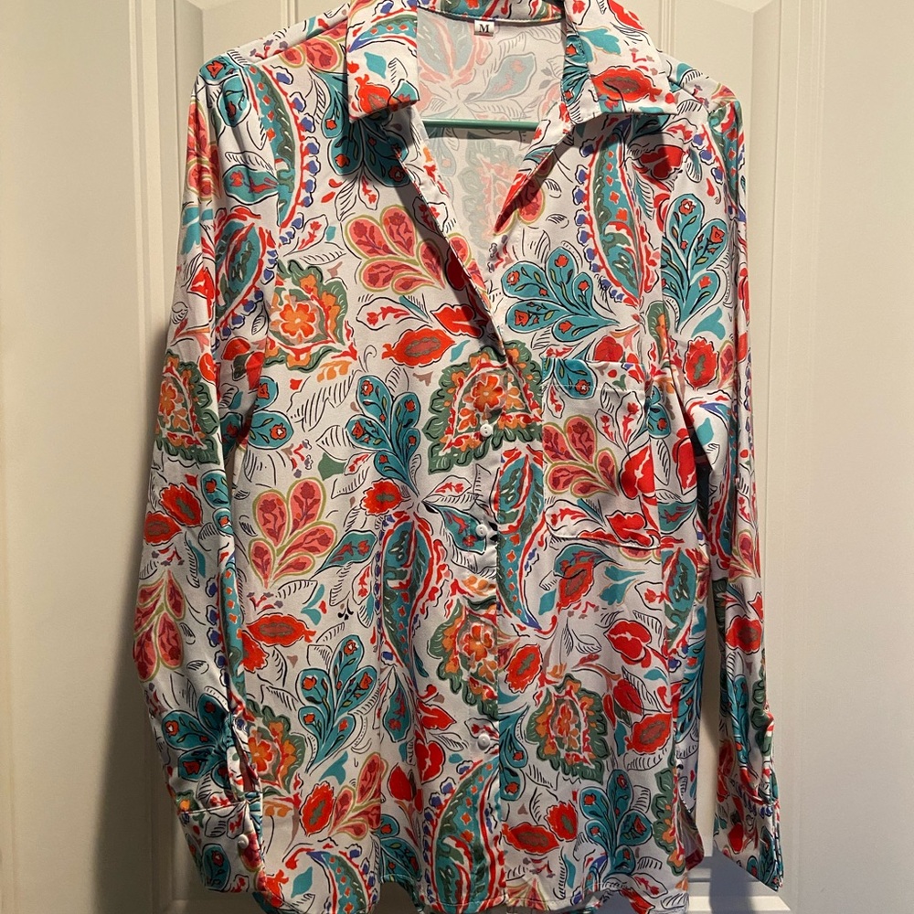 SHEIN Multicolor Paisley Button Down Shirt